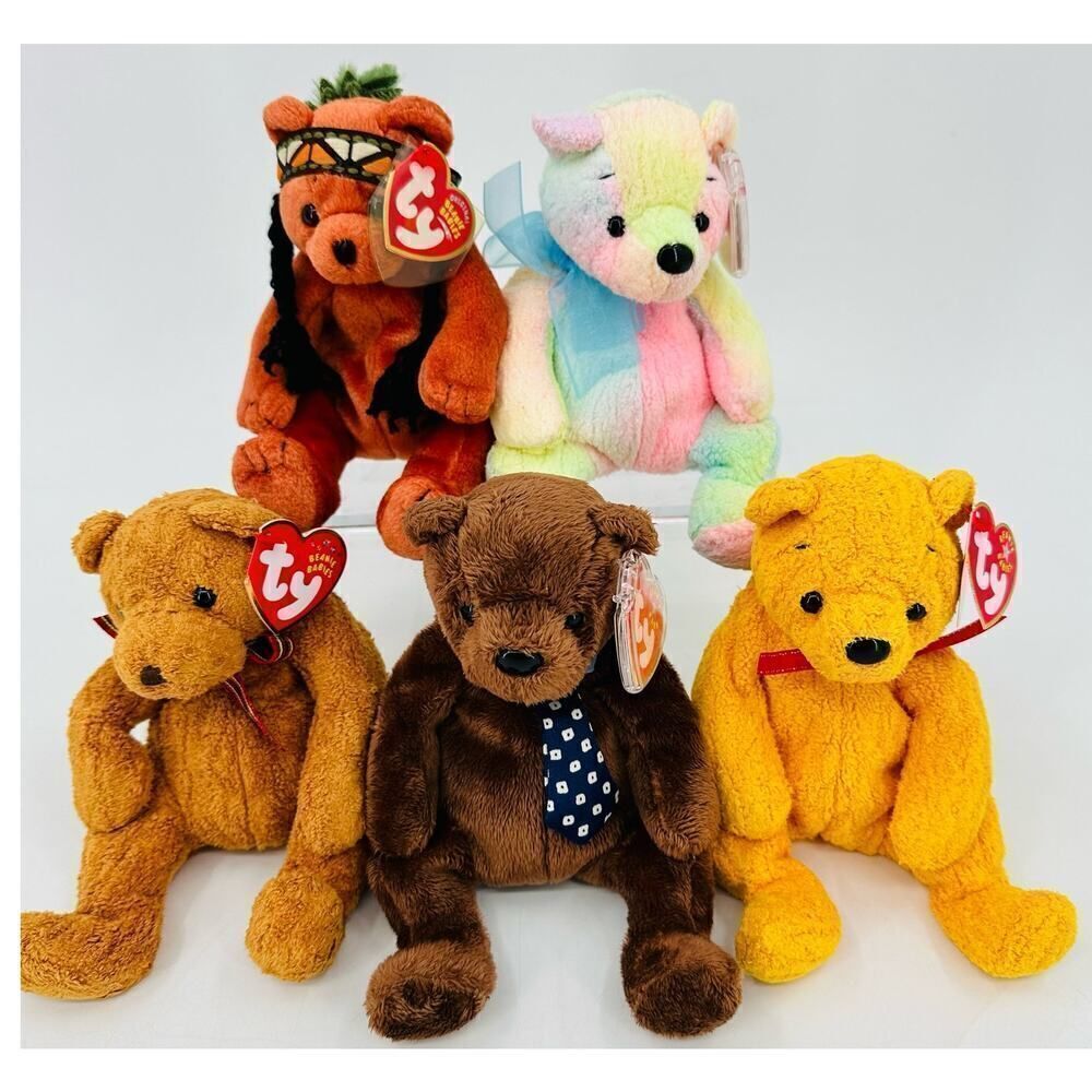 Ty BEANIE BABIES Vintage Bear Lot Hero Poopsie Woody Mellow Little Feather